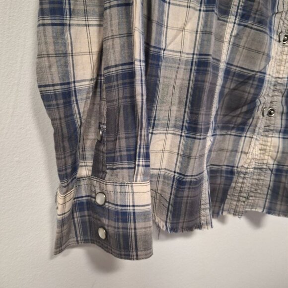 Harley Davidson Plaid Snap Up Down Fringe Embroidered Mens Small Motorcycle Club - Picture 5 of 11